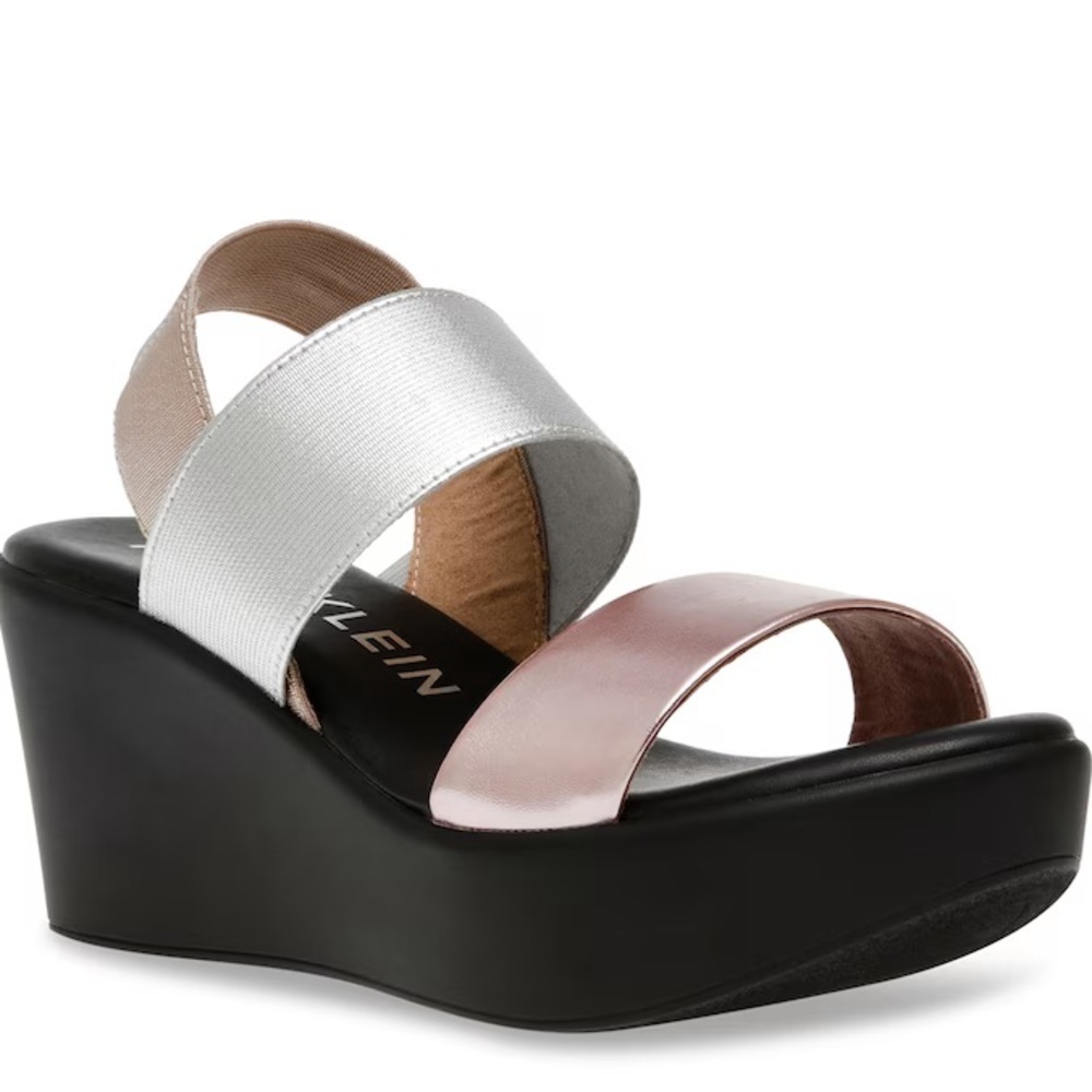 NWT Anne Klein Metallic Poli Wedge Sandals Sz 8.5